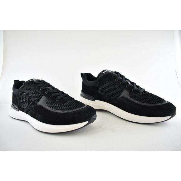 Chanel 22P Mens Black White Suede CC Logo Low Top Lace Up Trainer Sneaker 45 12 - Picture 5 of 12